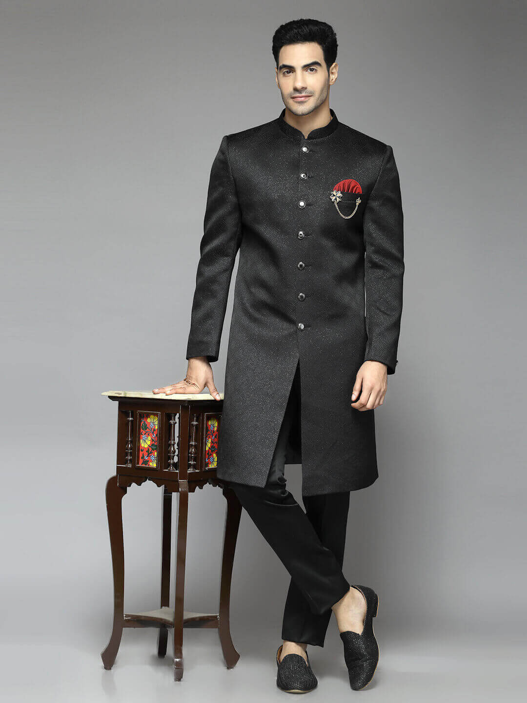 Black Jaquard Indowestern