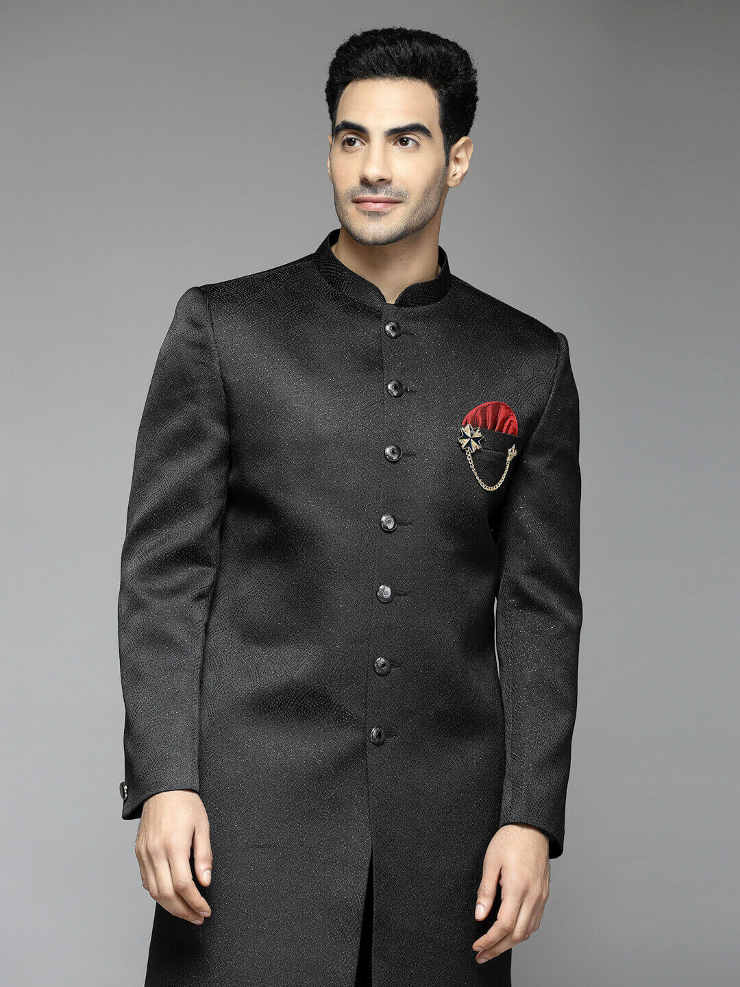 Black Jaquard Indowestern