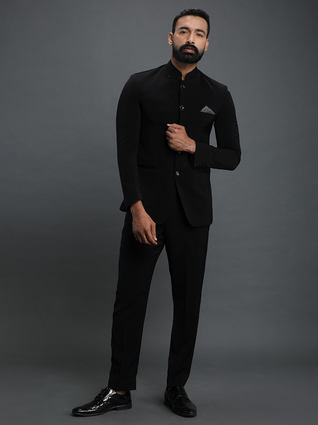 Black Polynosic Jodhpuri Suit