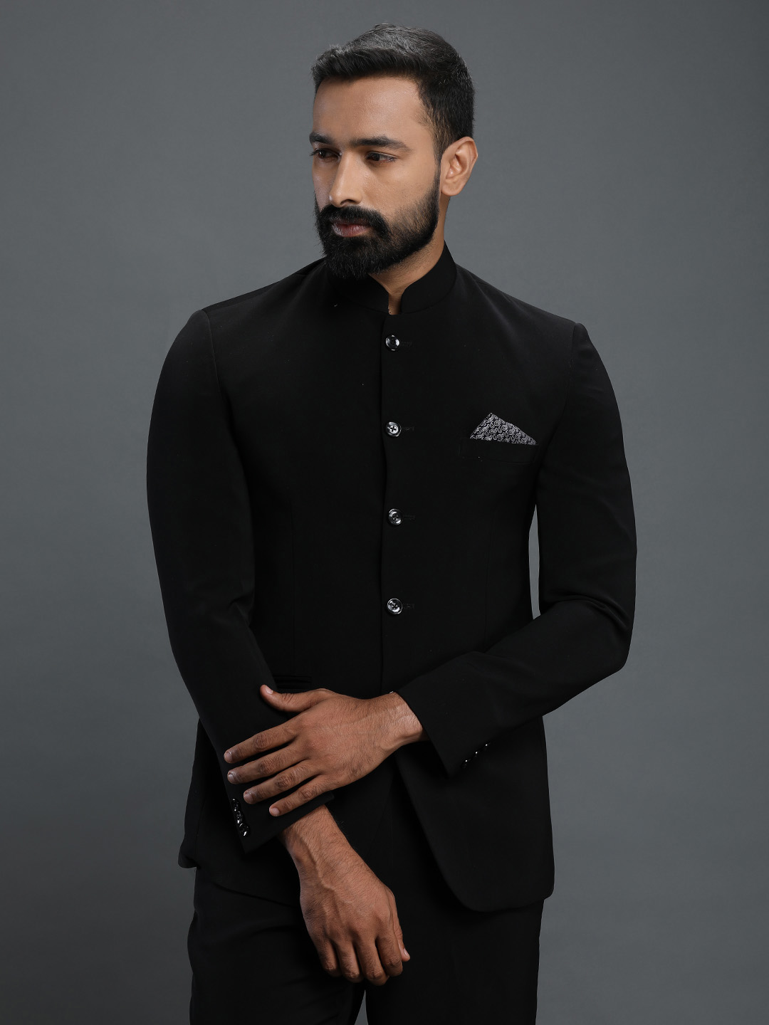 Black Polynosic Jodhpuri Suit