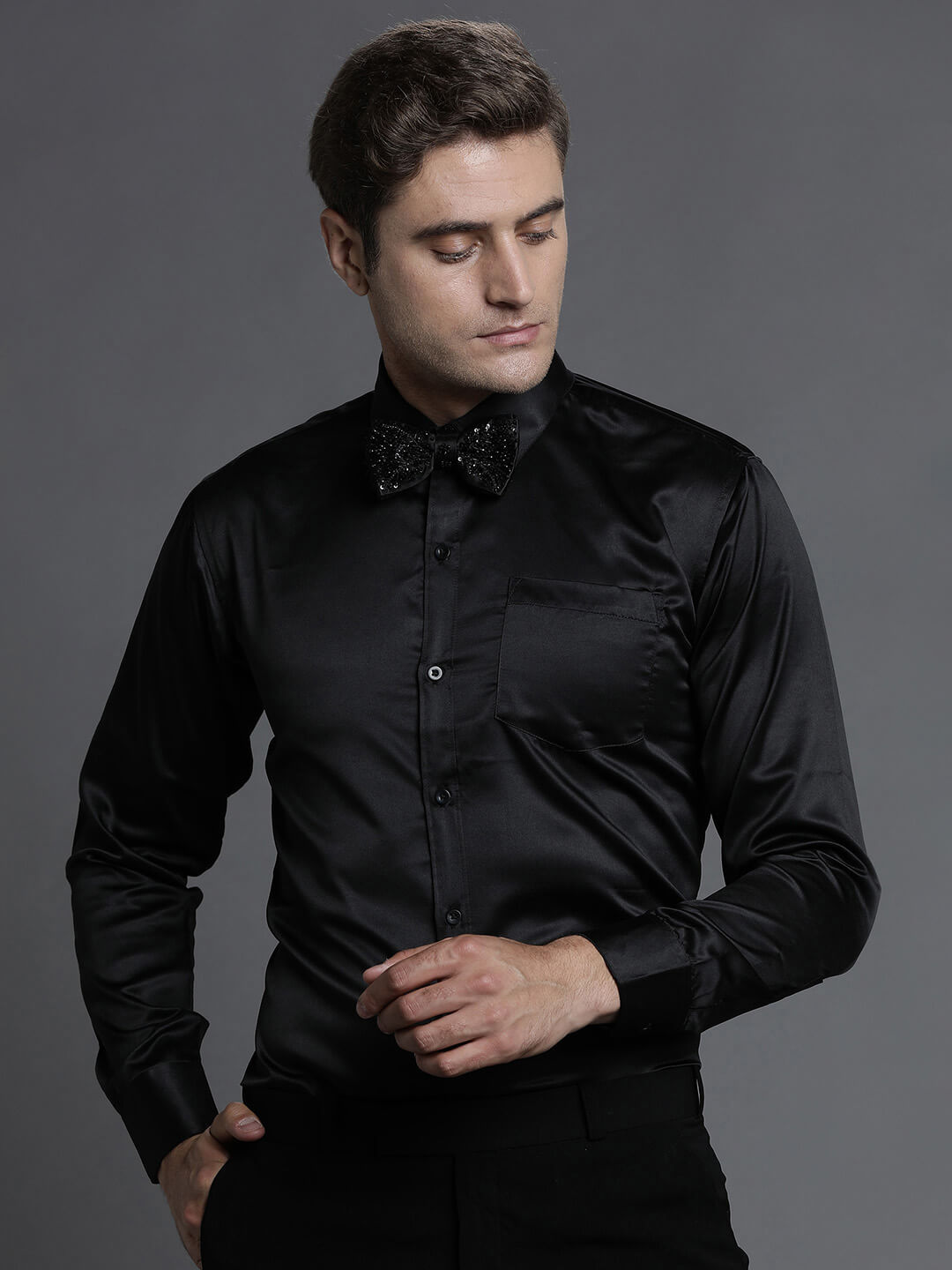 displaying image of Black Satin Shirt