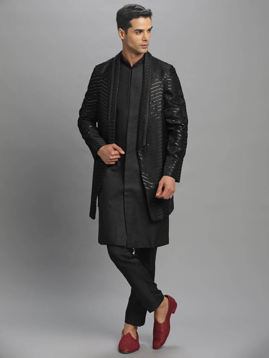 Black Shiny Mascot Long Kurta Pyjama Bandi