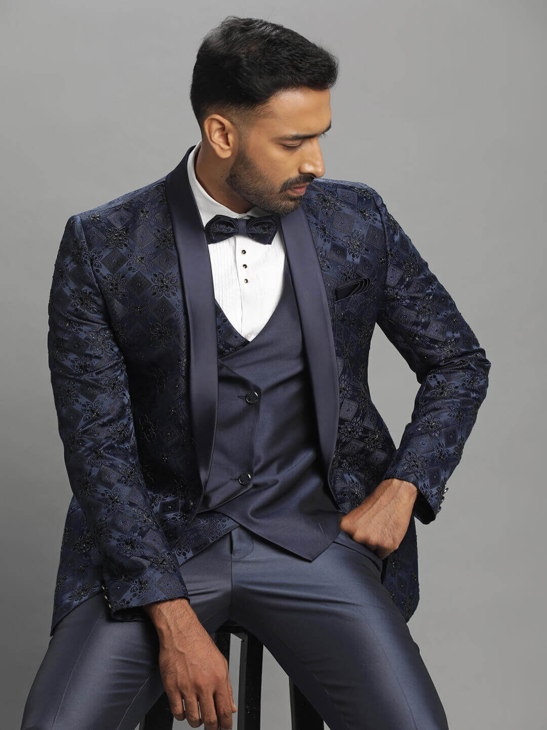 Blue Embroidered Ceremony 3 Piece Tuxedo