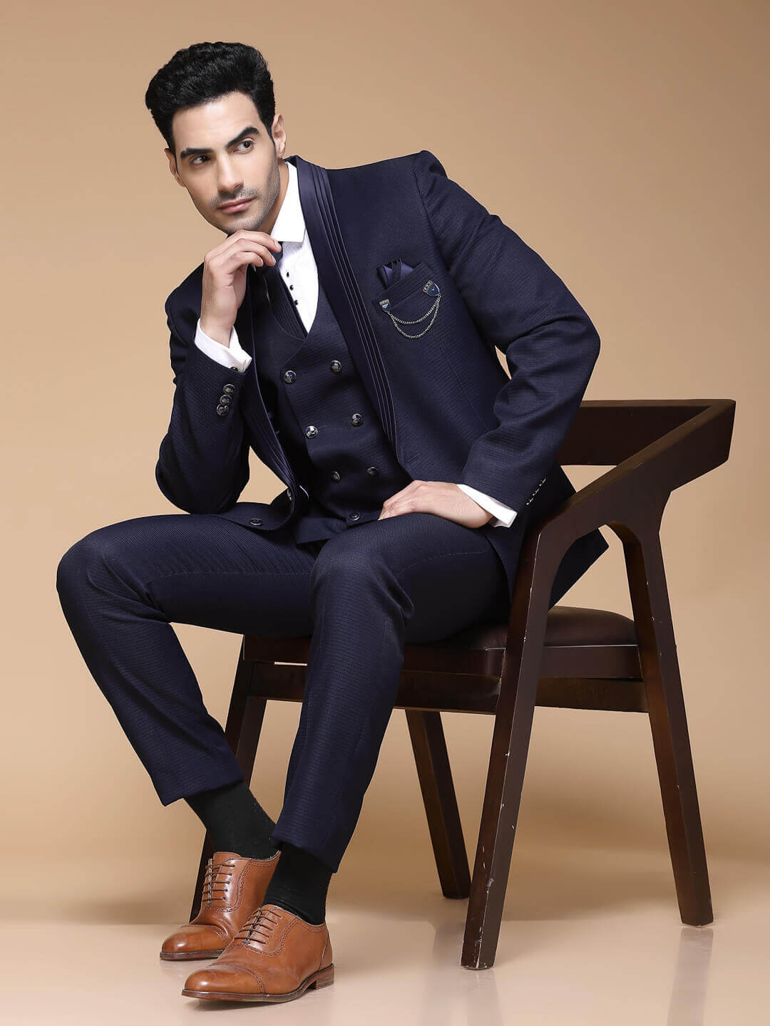 Blue Multilayer Shawl Tuxedo
