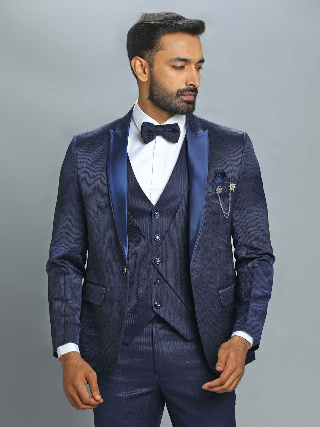 Candidmen: Blue Straight Lines 3 Piece Suit