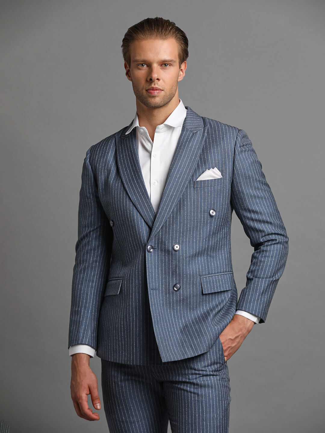 Blue Vertical Line 2 Piece Suit