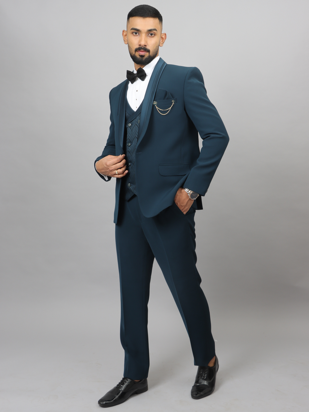 displaying image of Blue Waves Jacquard 3 Piece Suit