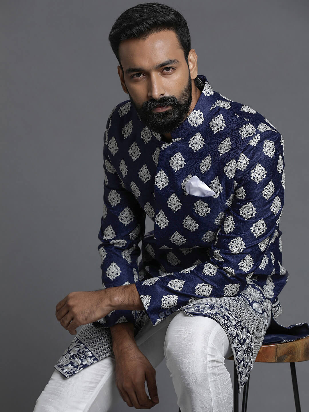 Blue White Embroidered Heavy Sangeet Look