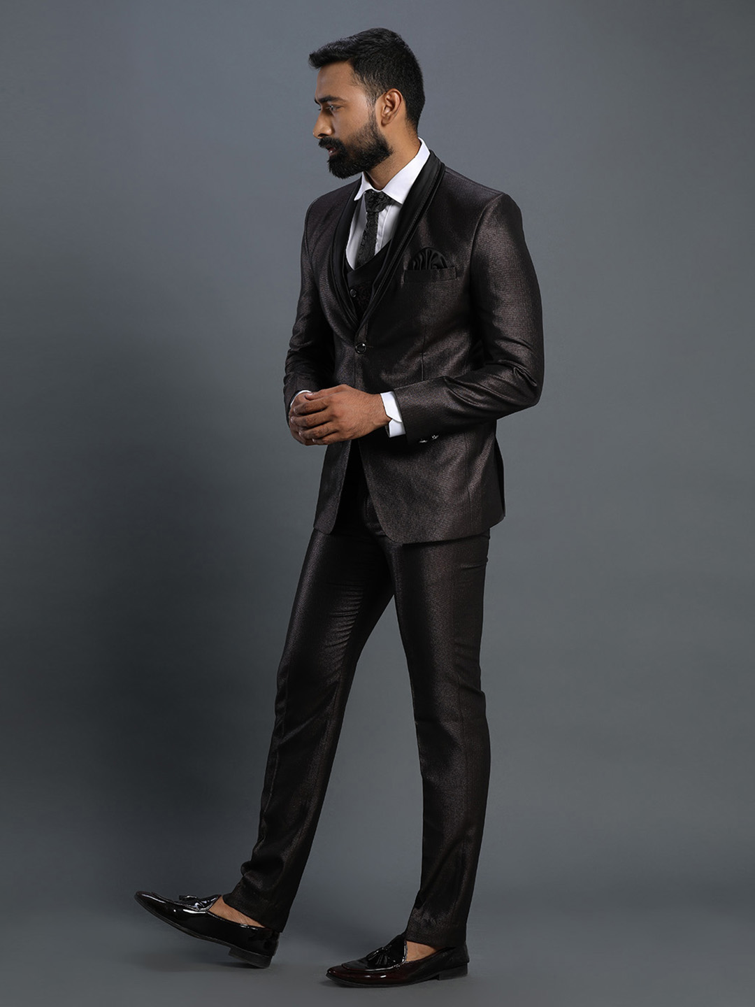 displaying image of Brown Designer 3 Piece Suit