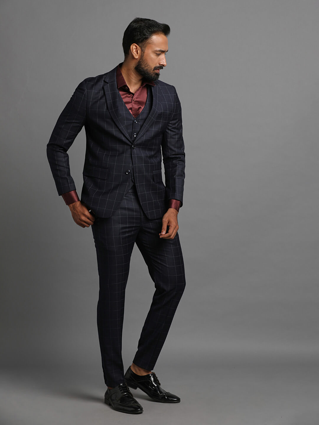 Dark Blue Checks 3 Piece Suit