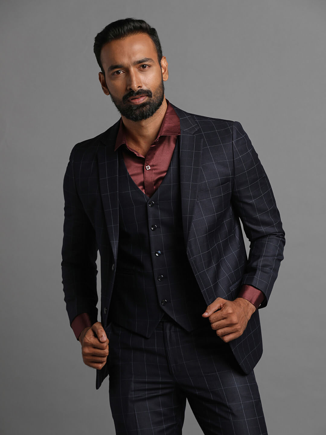 Dark Blue Checks 3 Piece Suit