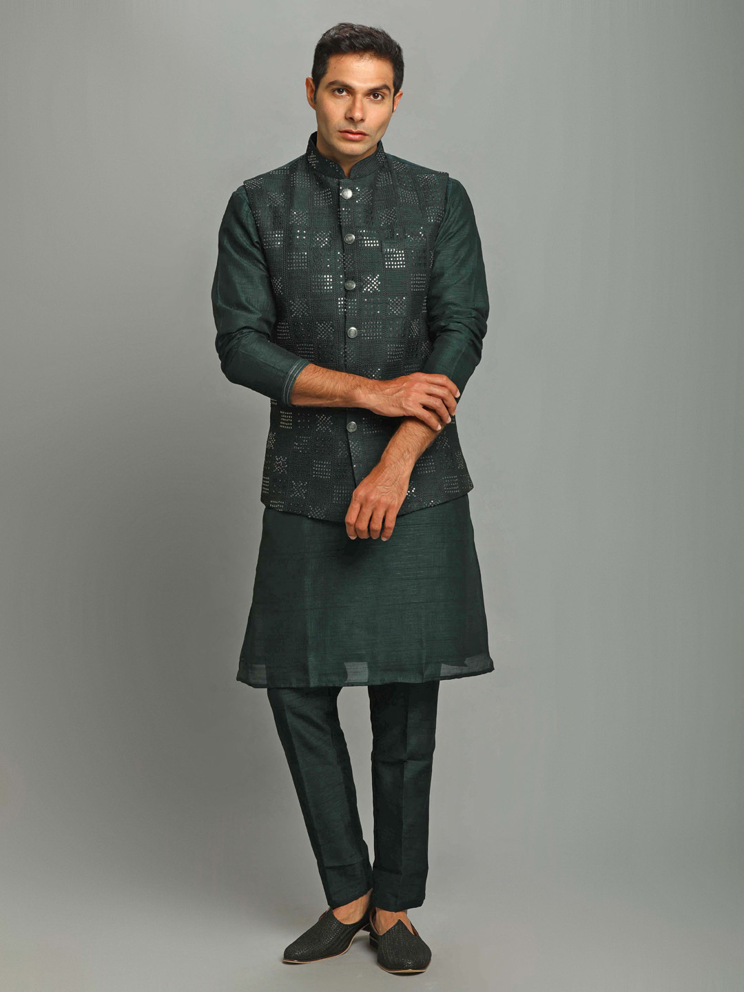 Dark Green Kurta Pyjama Bandi