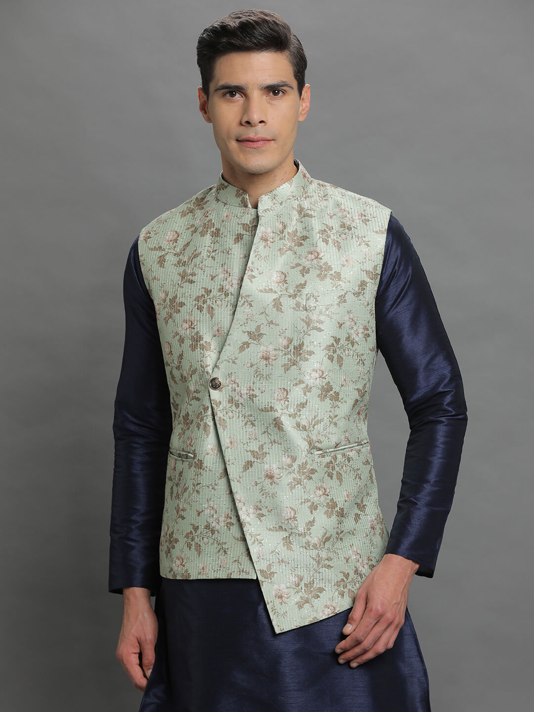 Green Cross Button Kurta Pyjama Set