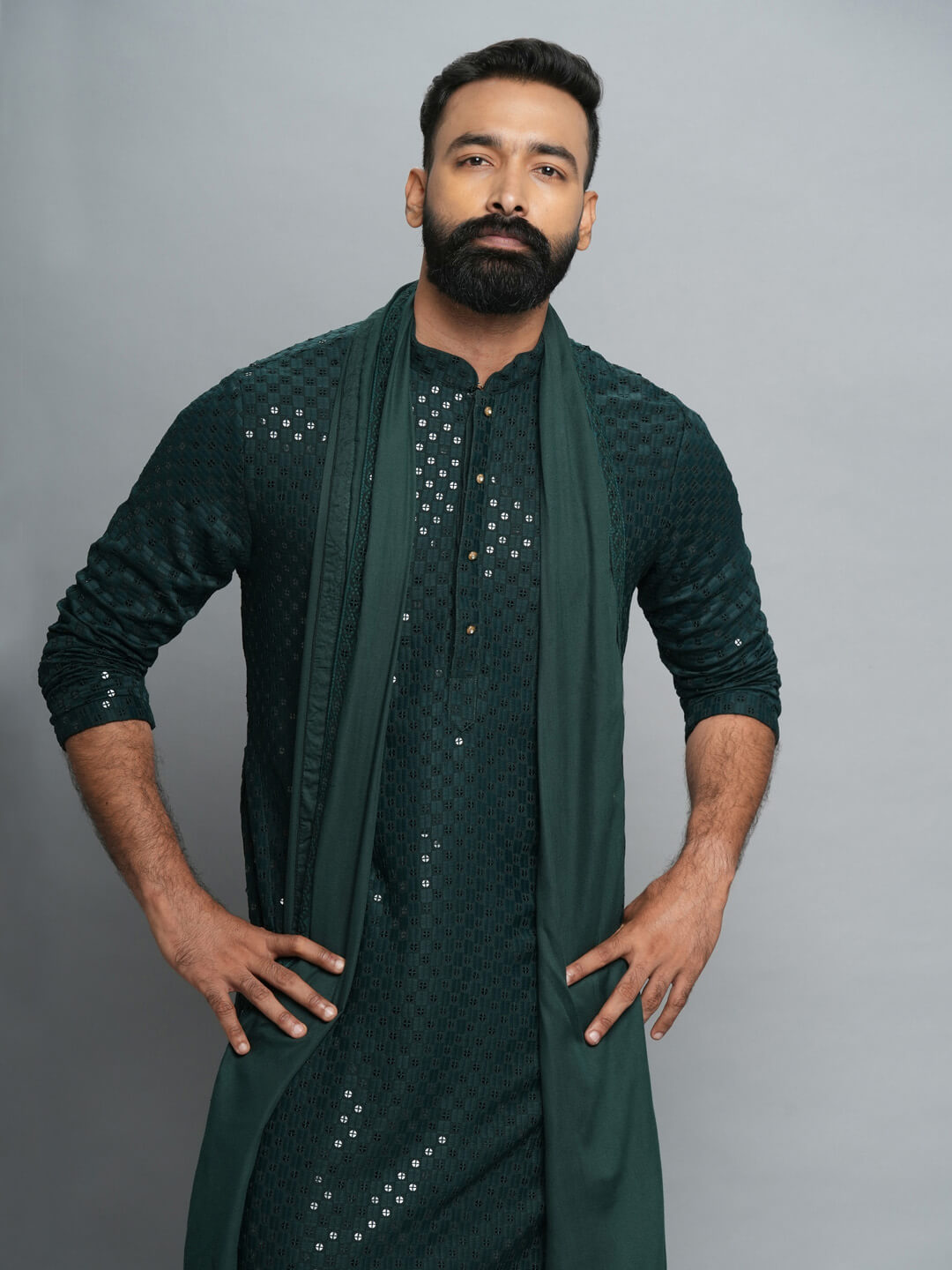 displaying image of Green Kurta Pyjama Dupatta Set