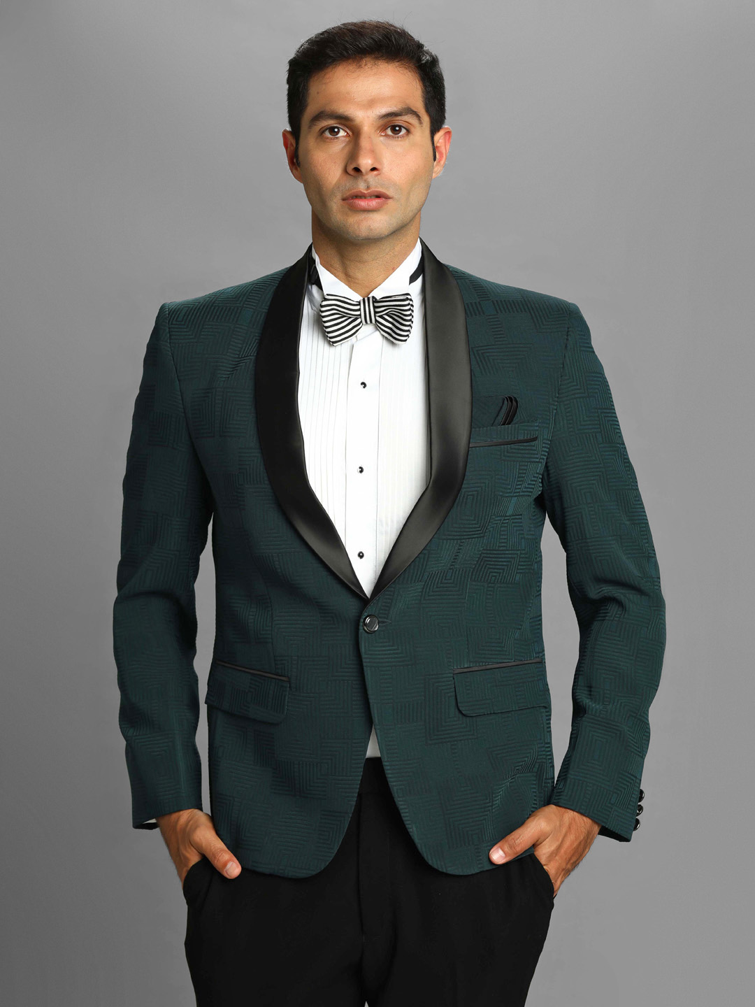 displaying image of Green Spiral Tuxedo Blazer