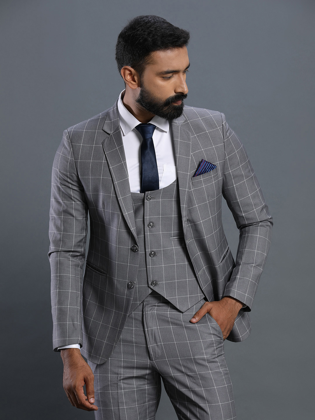 Candidmen: Grey Checks 3 Piece Suit