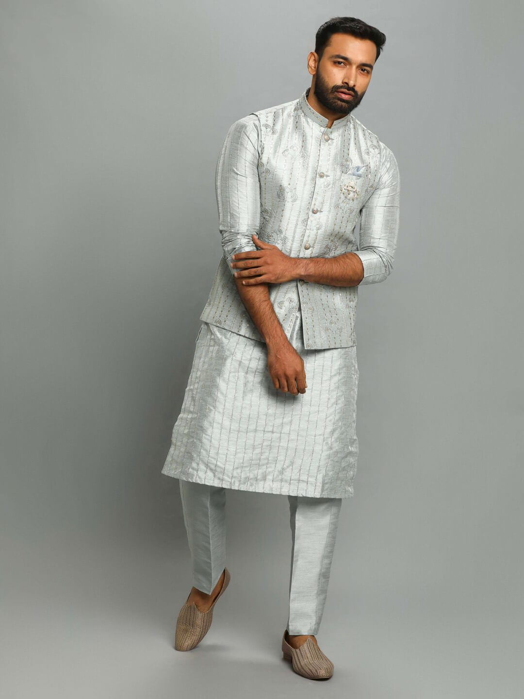 Ice Grey Kurta Pyjama Bandi Set