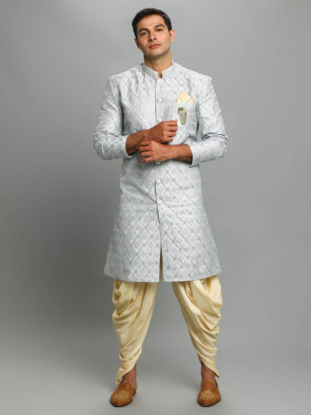 Ice Grey Semi Indowestern