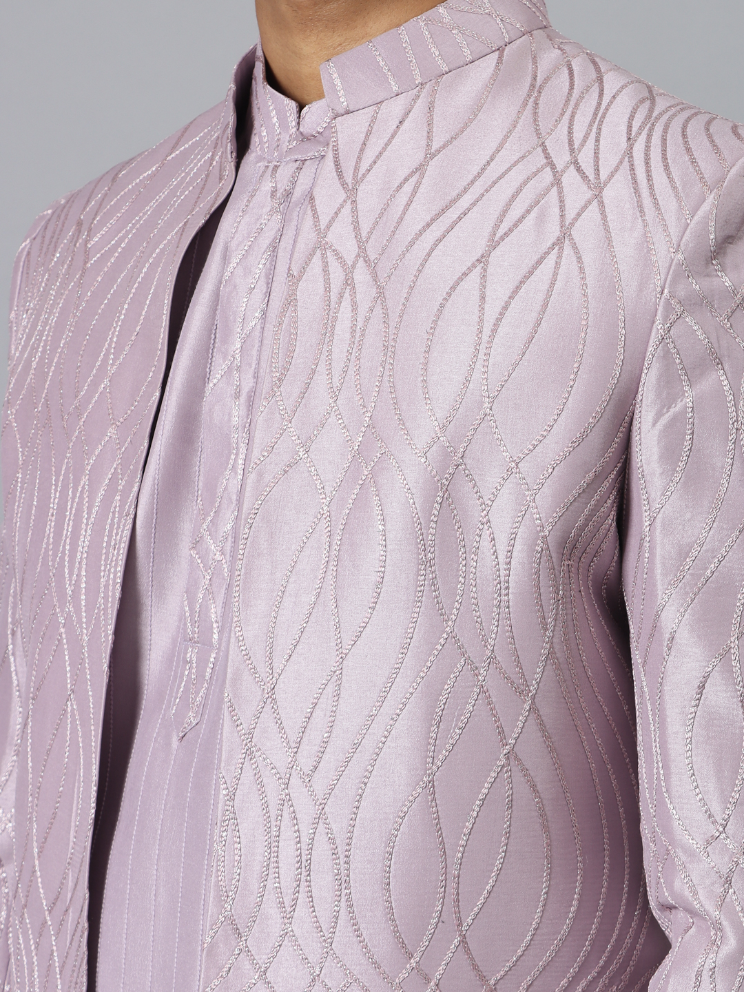 Lavender Spiral Shiny Bandgala Kurta Set