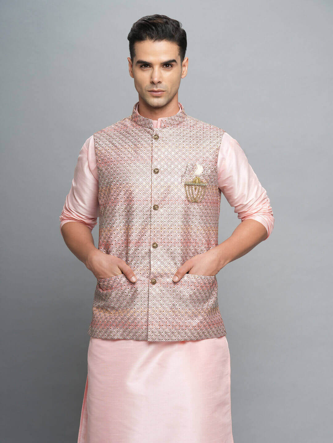 Light Pink Kurta Pyjama Bandi Set