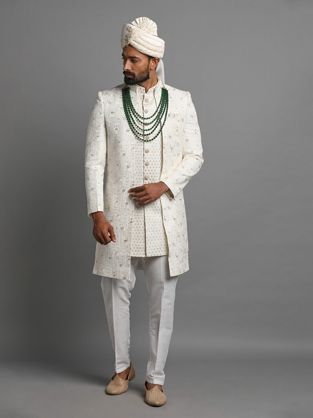 Lucknawi Work Open Jacket Sherwani