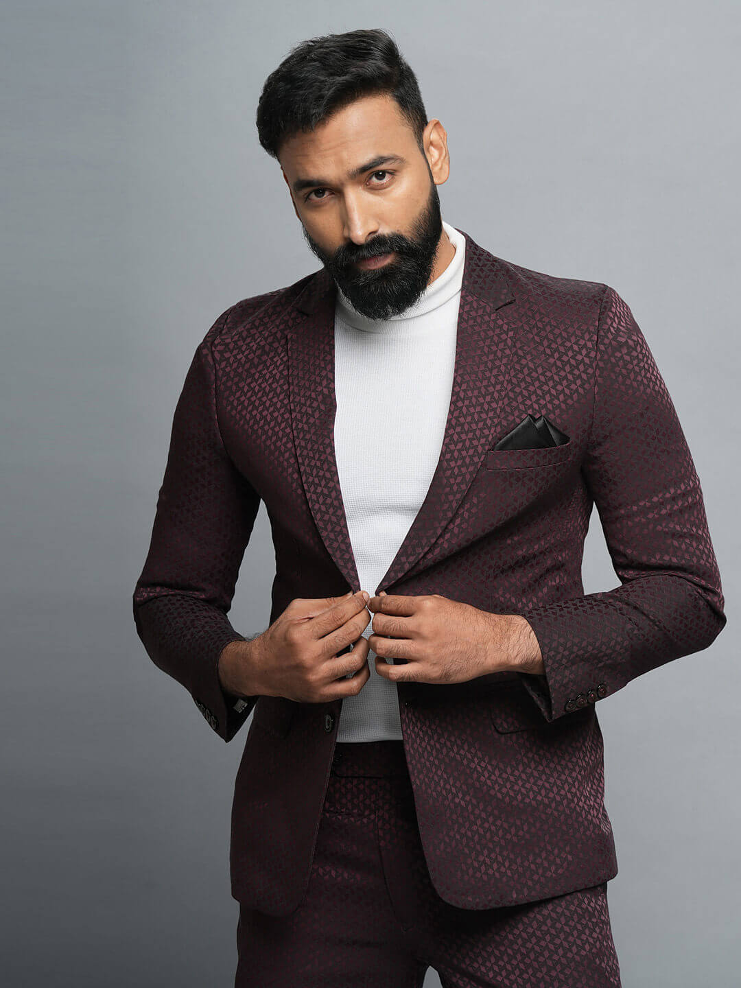 Rent/Buy Maroon Diamond Print Suit | Home Trial | Free Delivery | CandidMen