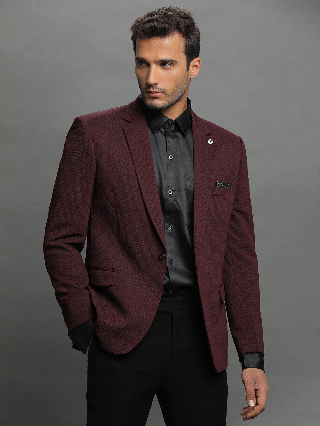 displaying image of Maroon Double Twede Blazer