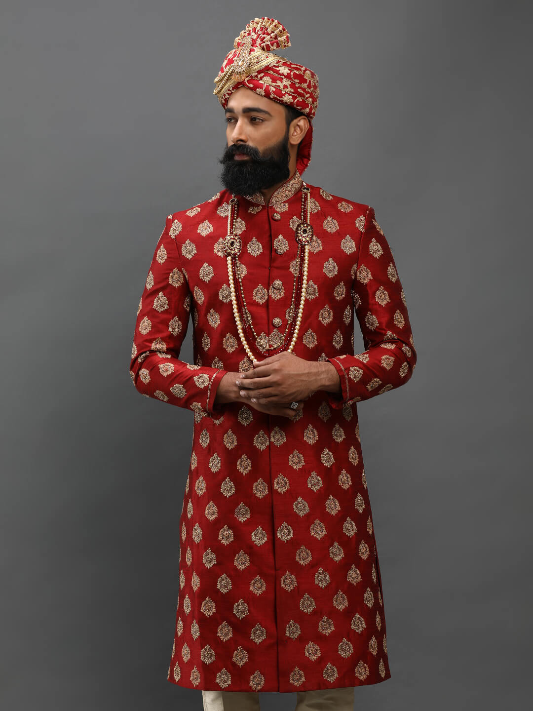 Maroon Heavy Embroidered Sherwani