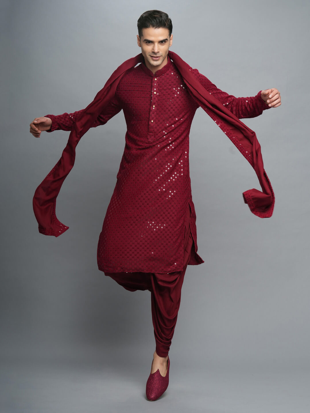 Maroon Kurta Pyjama Dupatta Set