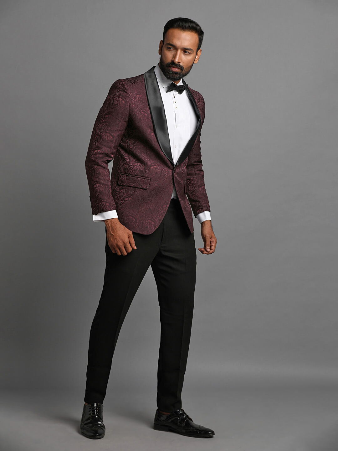 displaying image of Maroon Print Paisley Work Tux