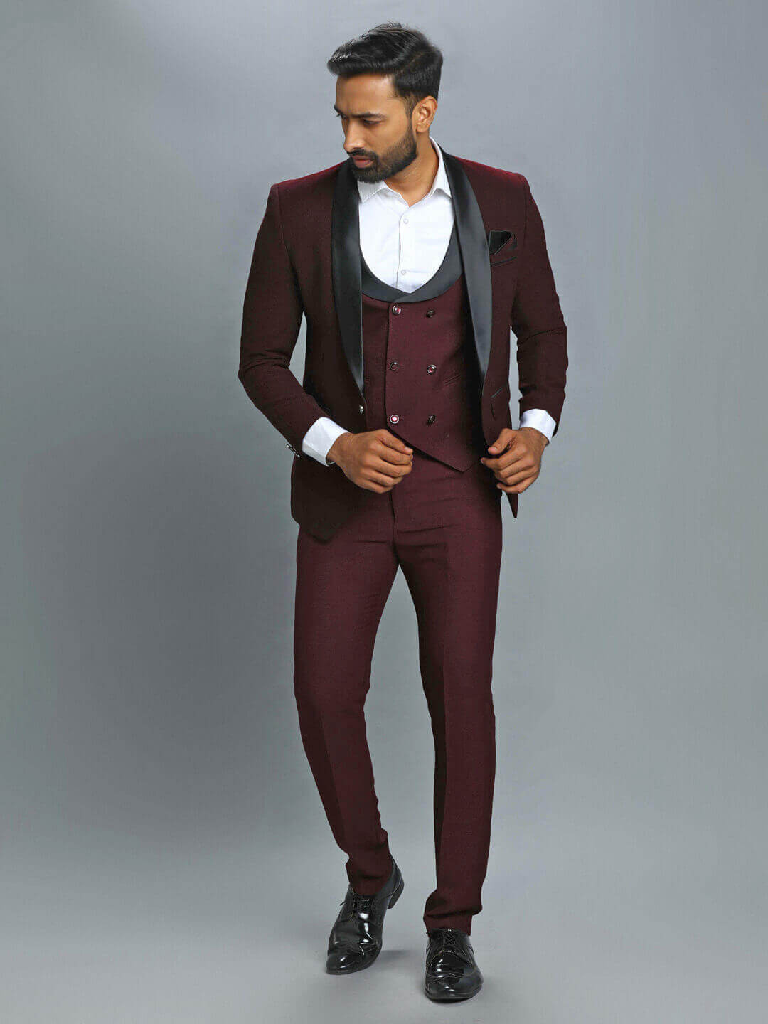 Maroon Ruffled 3 Piece Suit