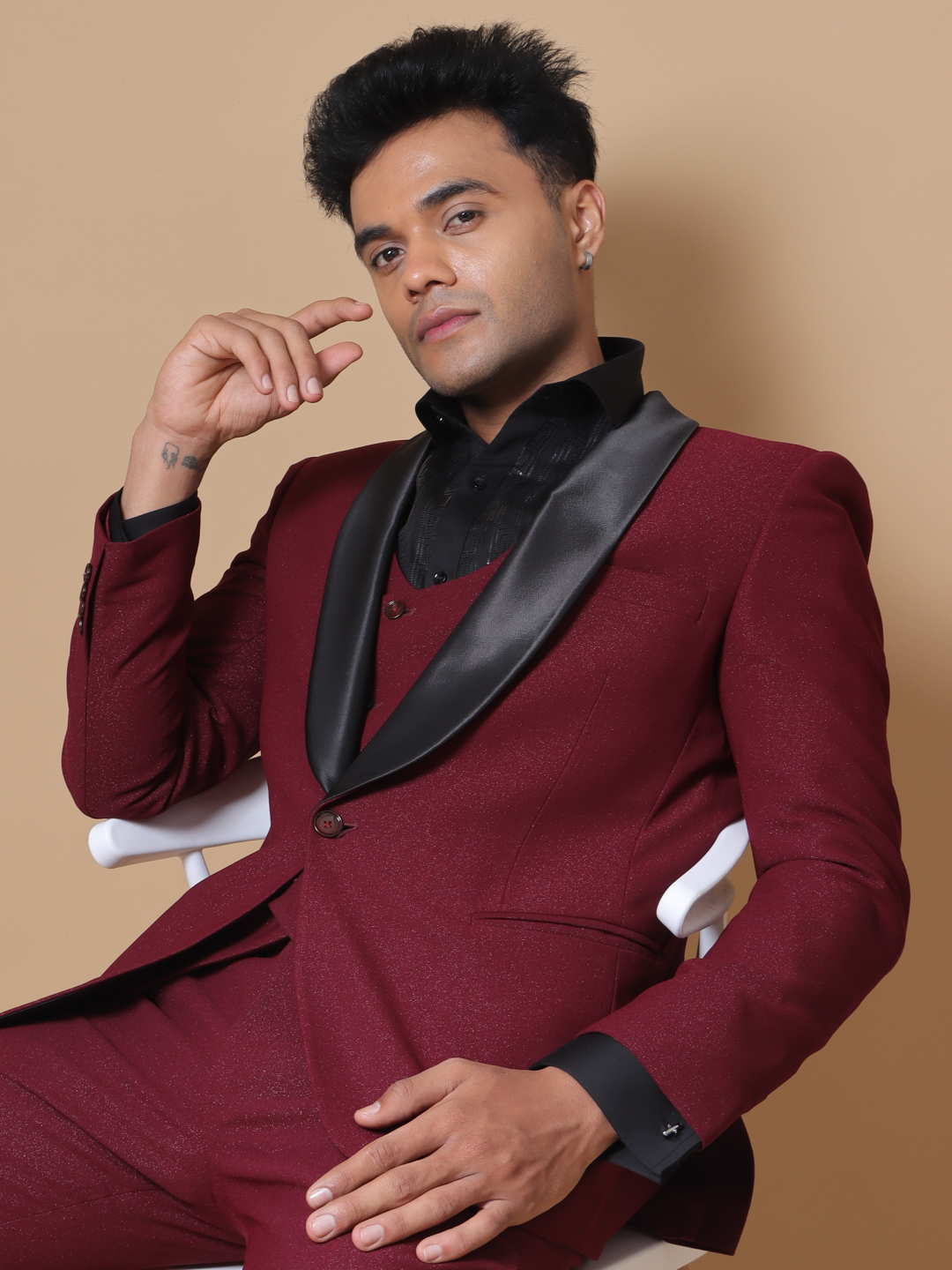 Maroon Shimmer 3 Piece Tuxedo