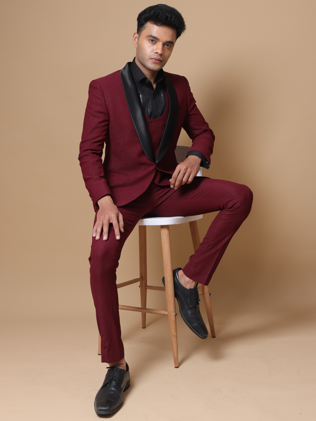 Maroon Shimmer 3 Piece Tuxedo