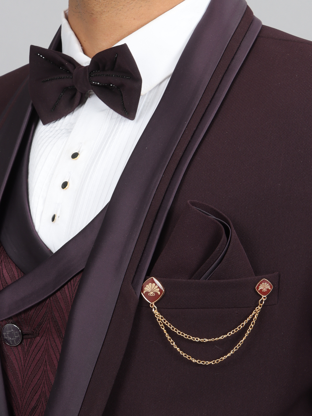 Maroon Waves Jacquard 3 Piece Suit