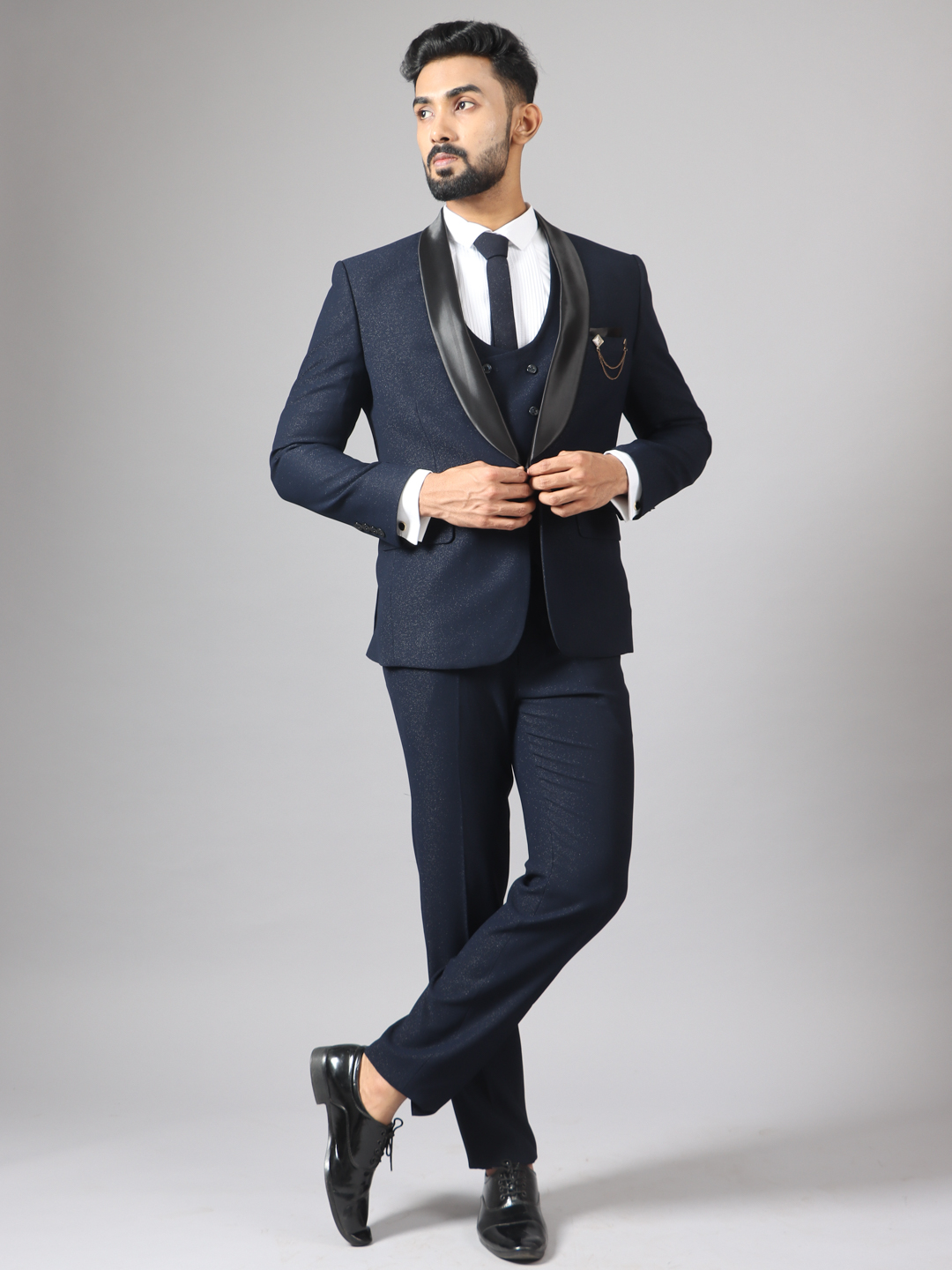 Navy Blue Shimmer 3 Piece Suit