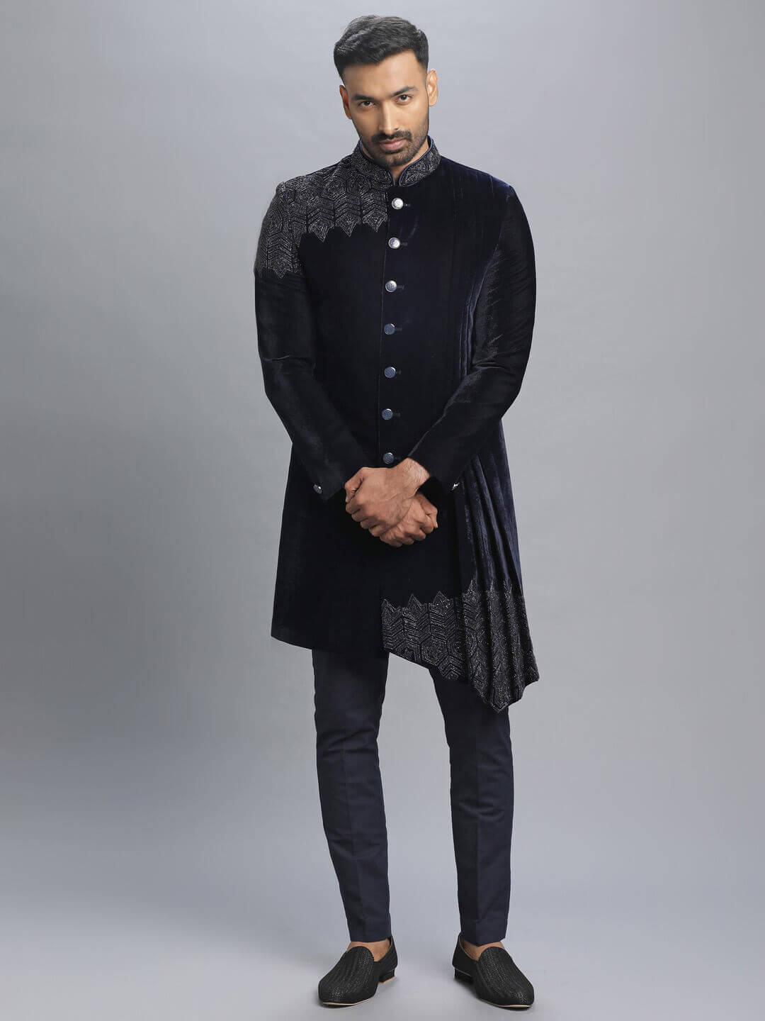 Navy blue Velvet Designer Special Sherwani