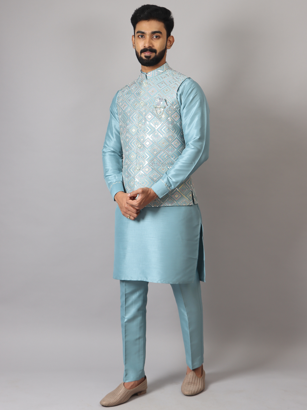 Pastel Blue Multi Square Bandi Set
