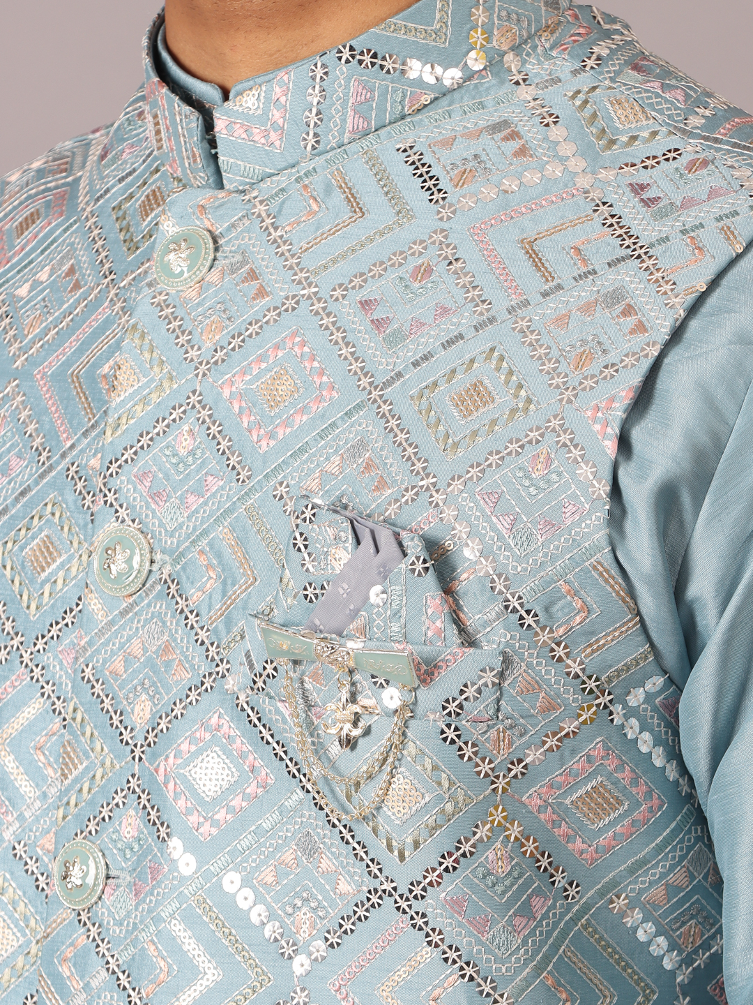 Pastel Blue Multi Square Bandi Set
