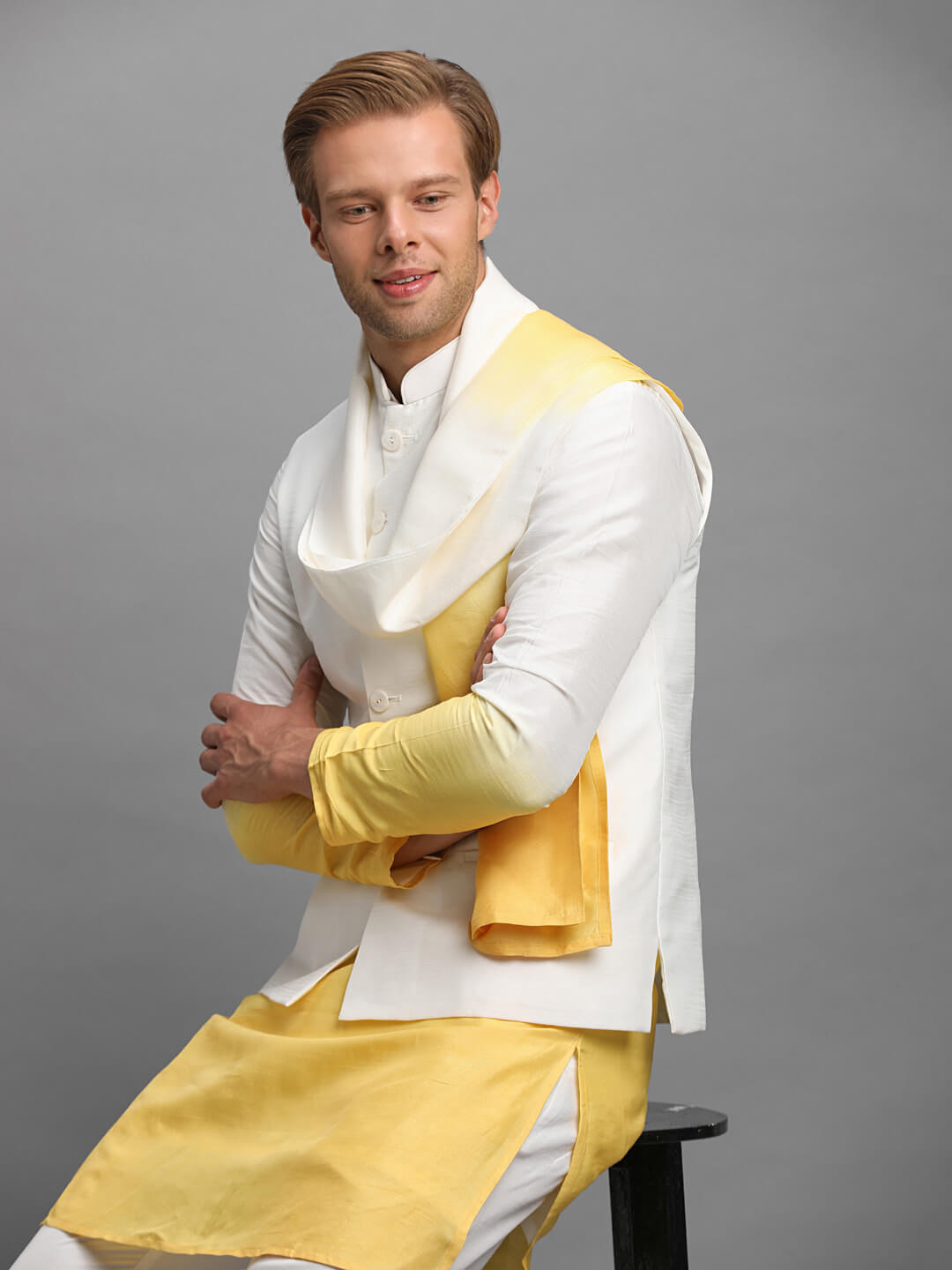 Pastel Yellow Kurta Pyjama Dupatta Set