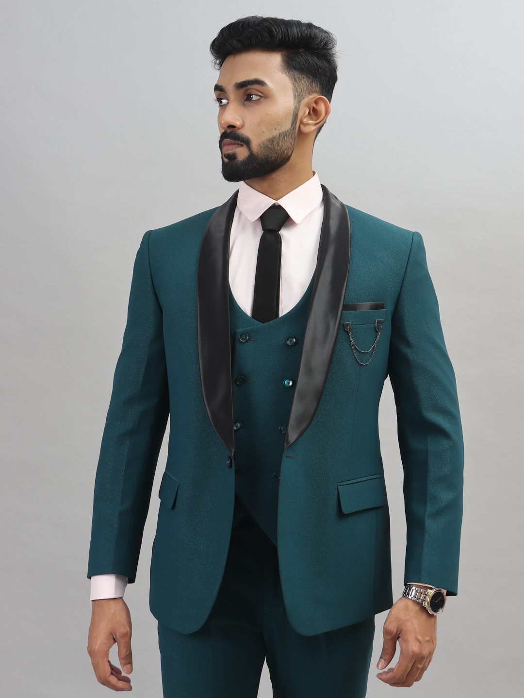Peacock Blue Shimmer 3 Piece Suit