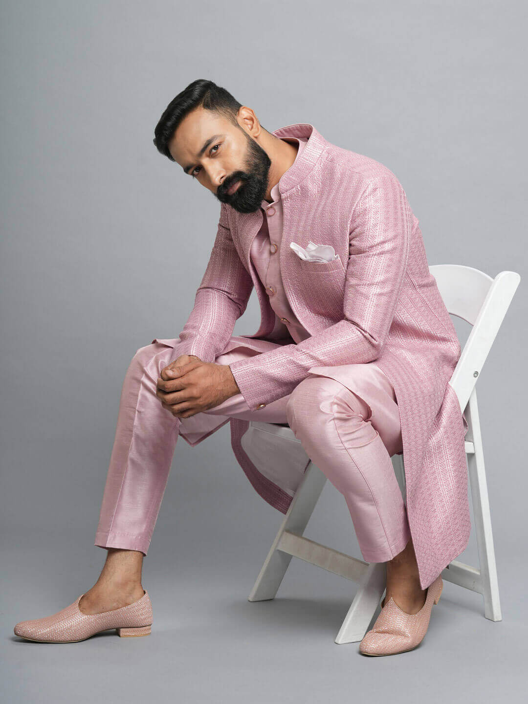 displaying image of Pink 3 Piece Kurta Pyjama
