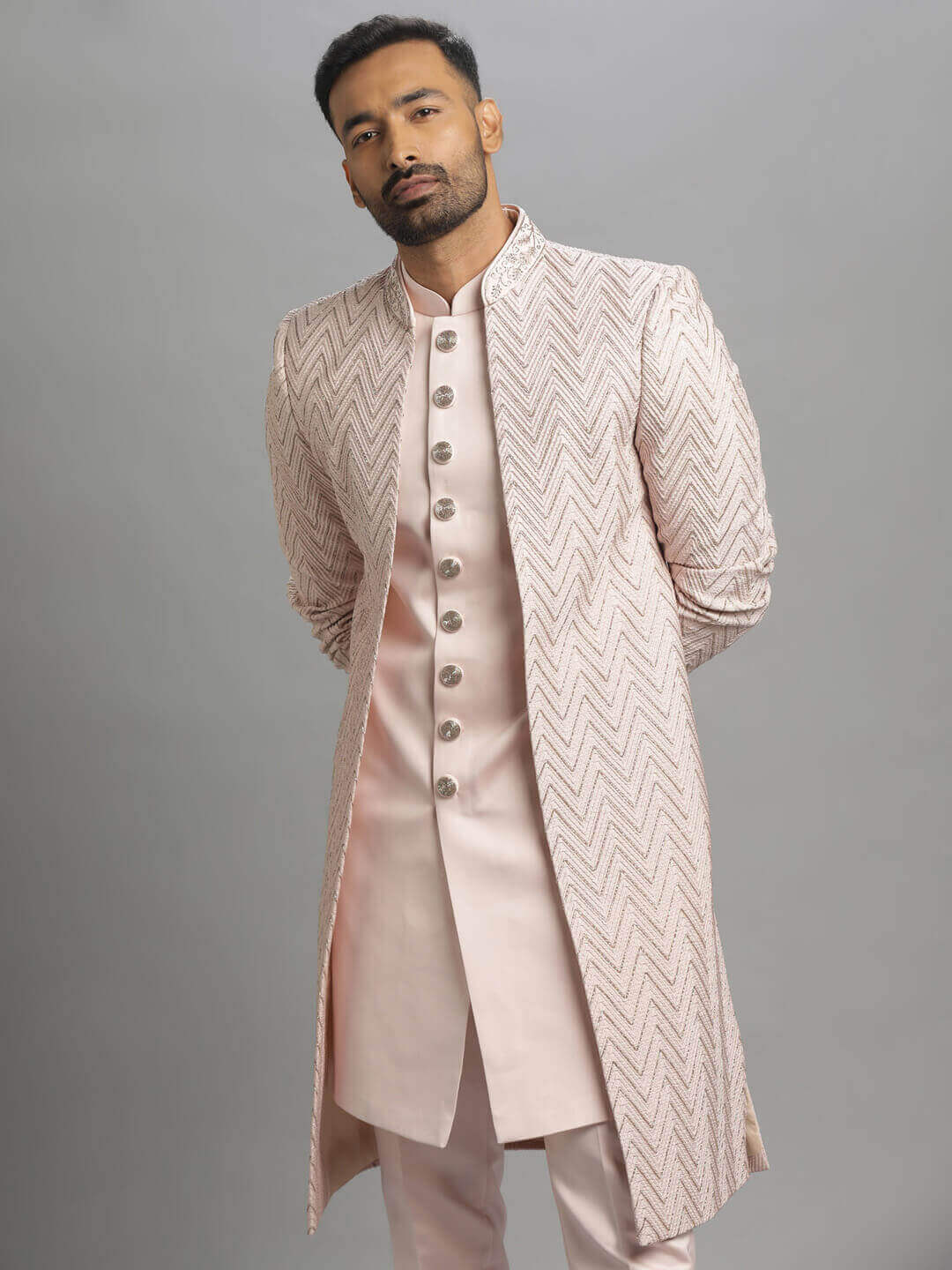 Pink Waves Embroidered Sherwani