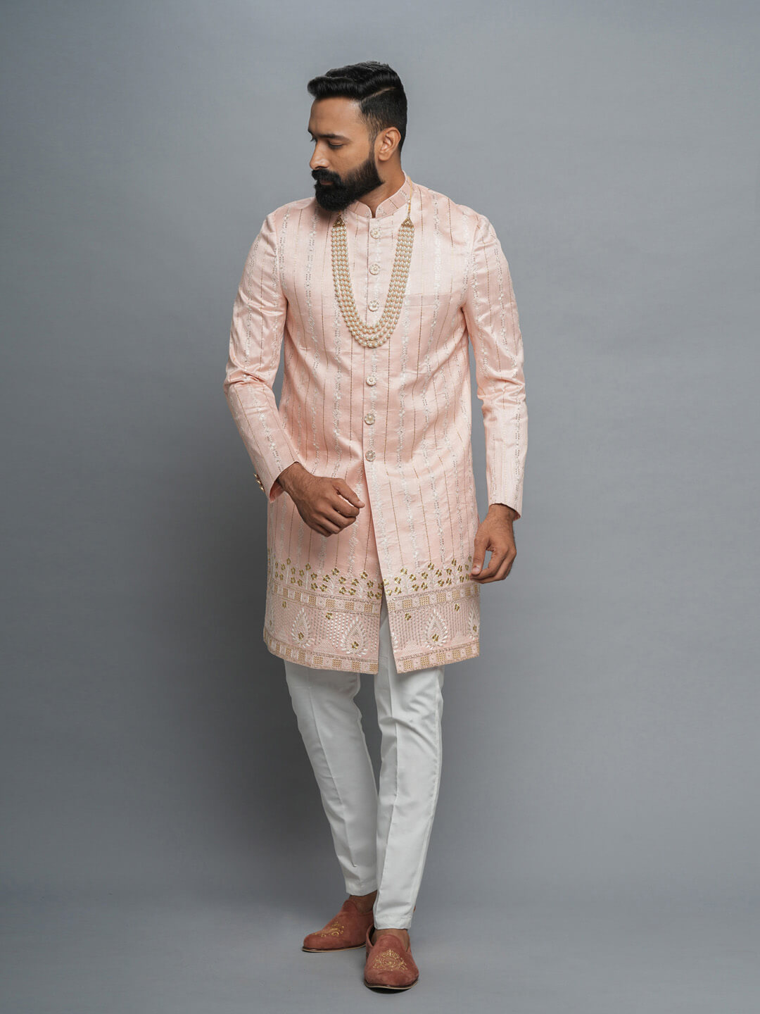 Pink with gold line Embroidery