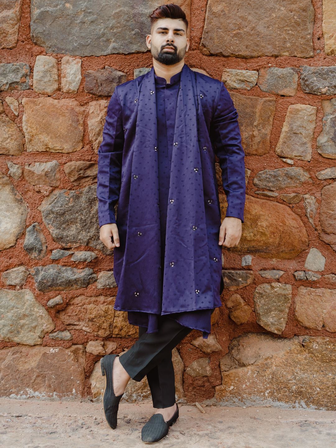 Purple Kurta Attached Dupatta Set