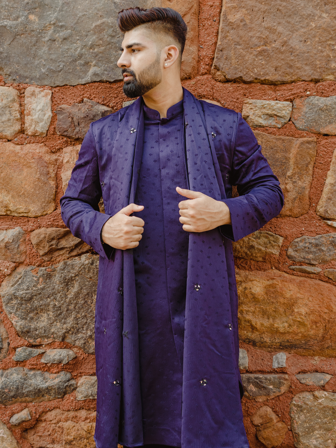Purple Kurta Attached Dupatta Set