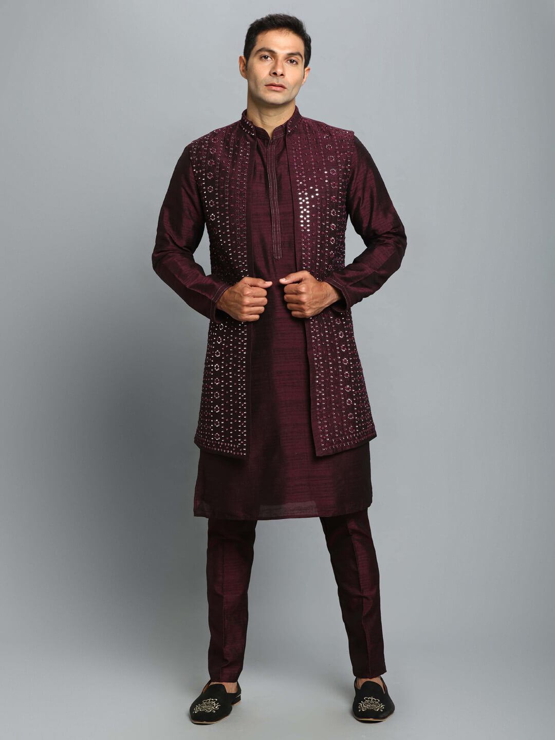 Purple Mirror Kurta Pyjama Bandi