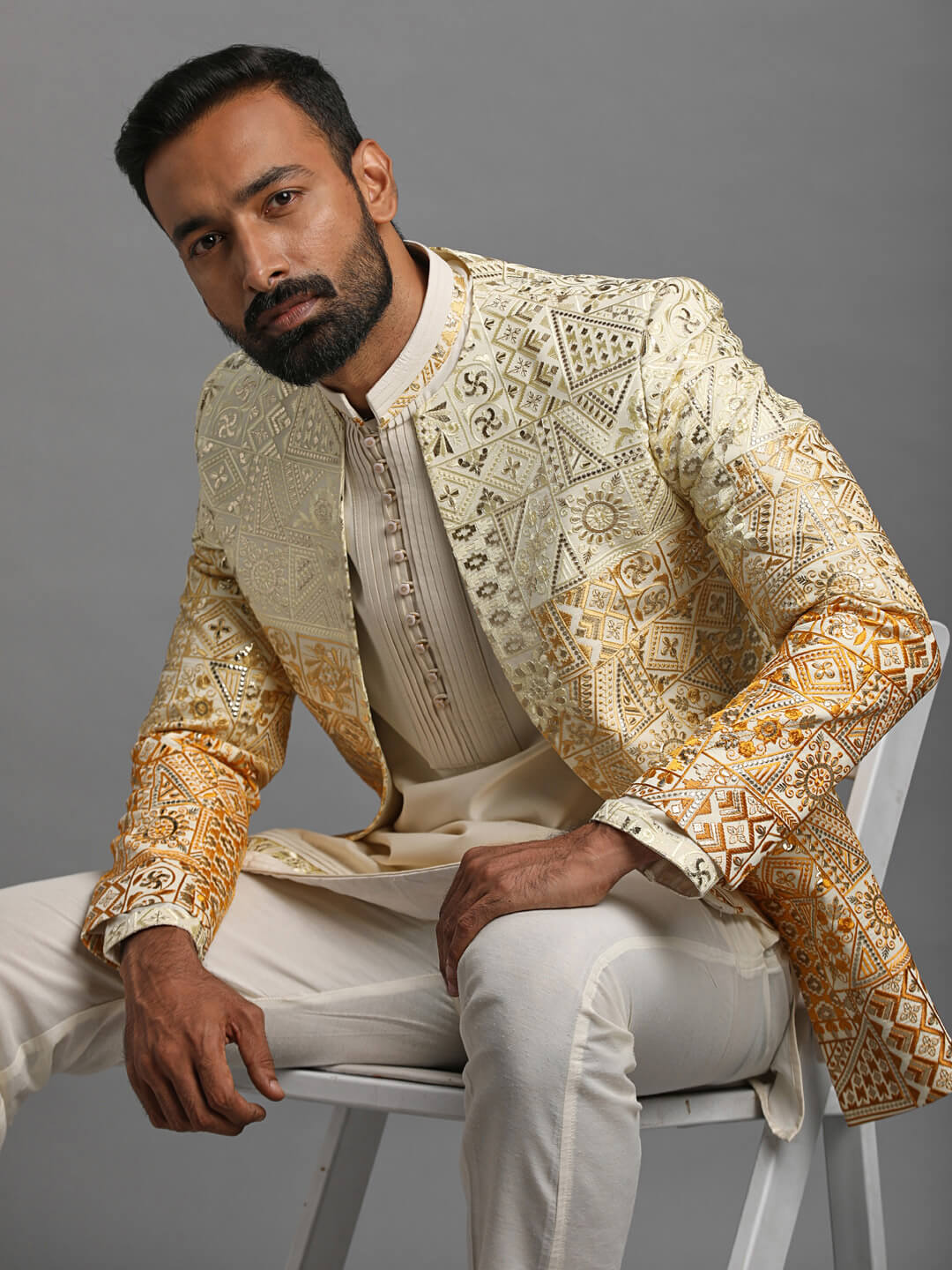 Candidmen: Rent/Buy - Shaded Haldi Yellow Embroidered Classy Jodhpuri