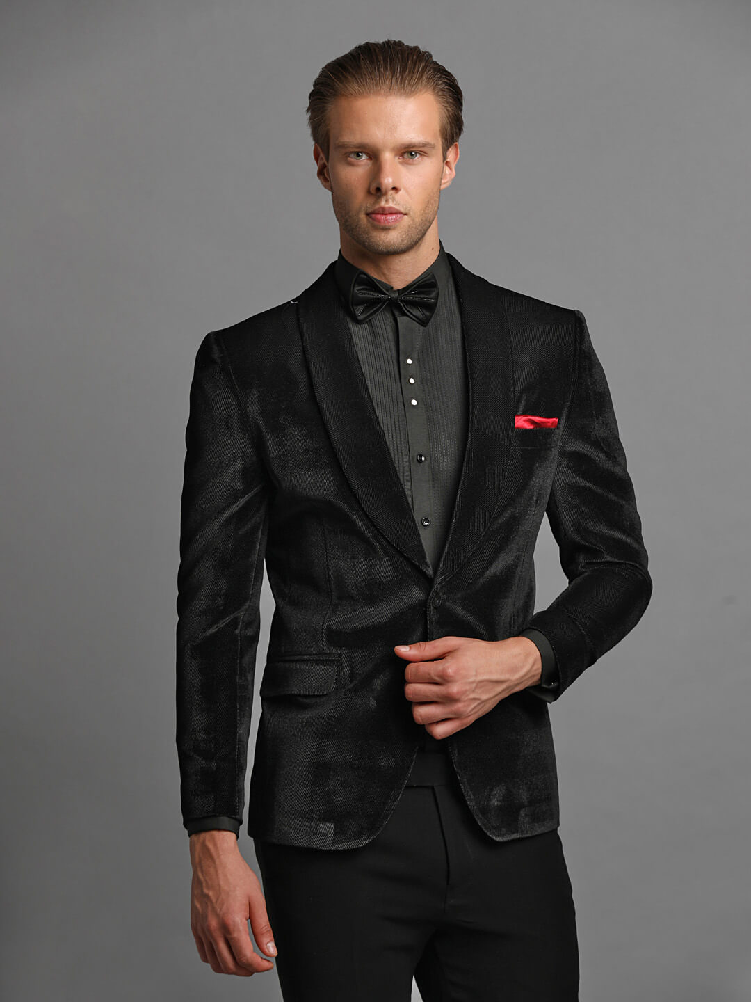 Shiny Black Velvet Shawl Lapel Tux
