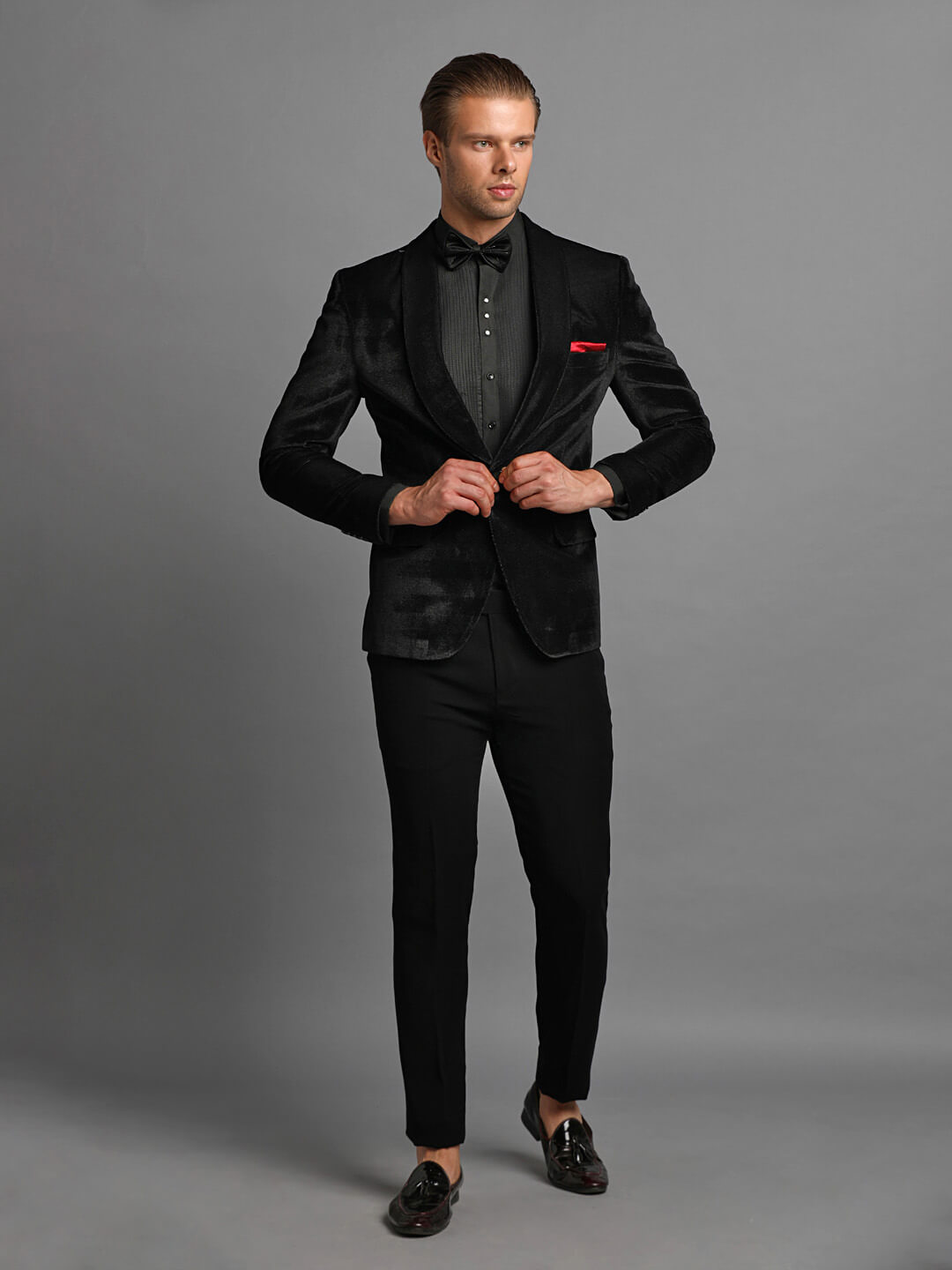 Shiny Black Velvet Shawl Lapel Tux