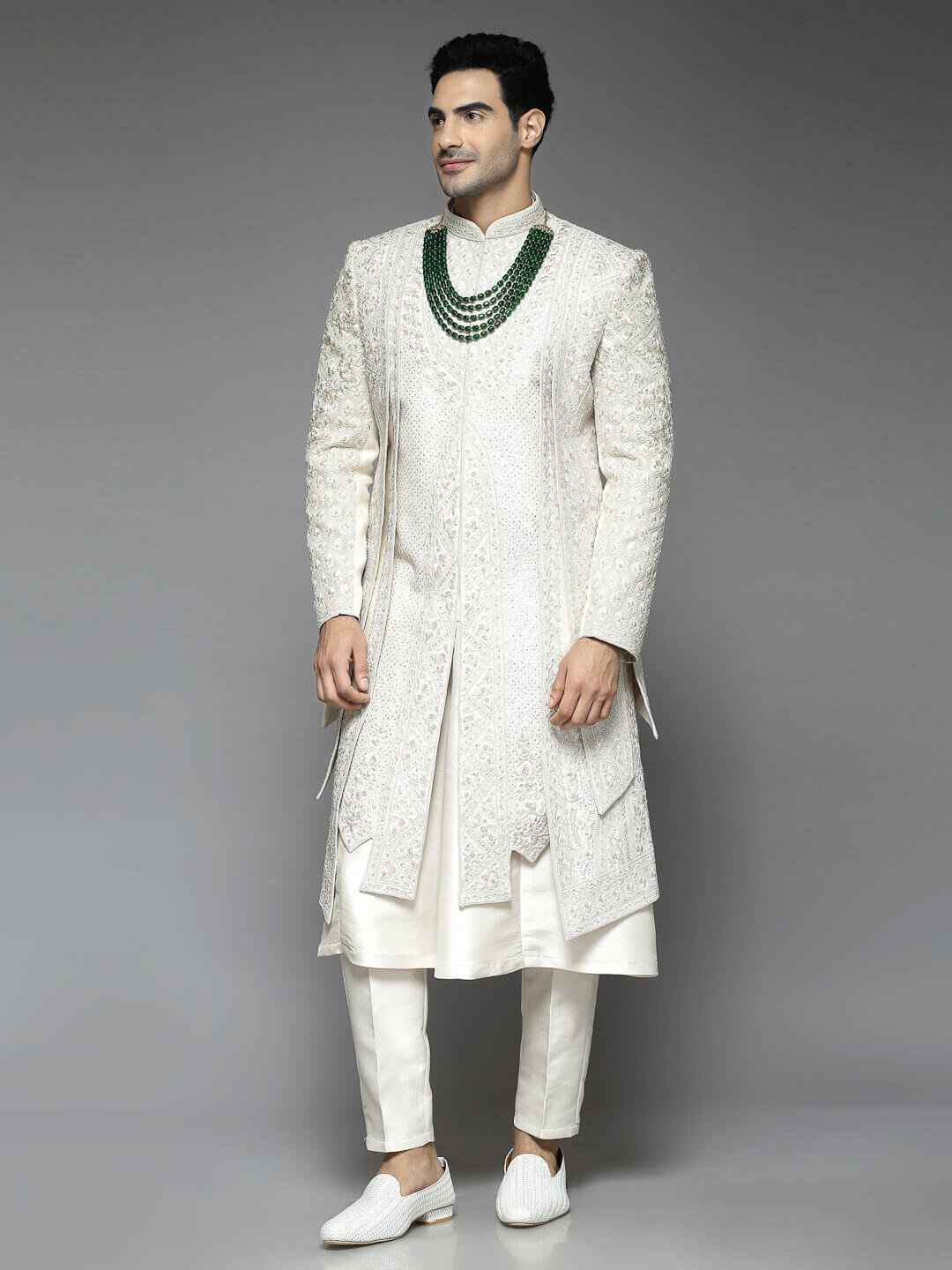 Silver Embroidered Groom Heavy Sherwani